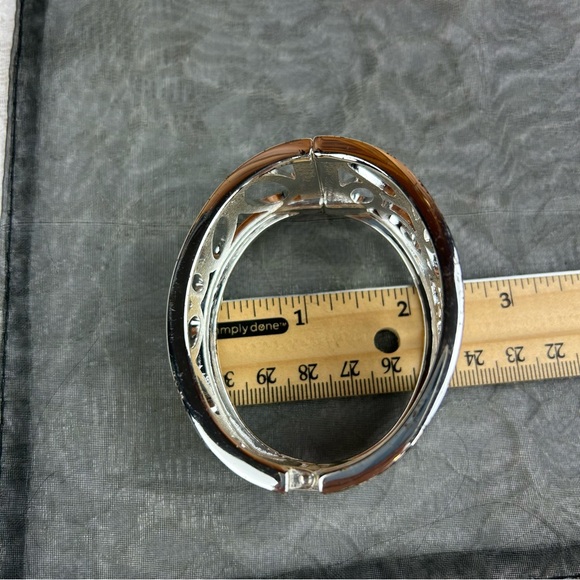 Macy's Eclectic Faux Silver Tone Cuff Bracelet with Faux Diamond Accents Bangle - Picture 12 of 14